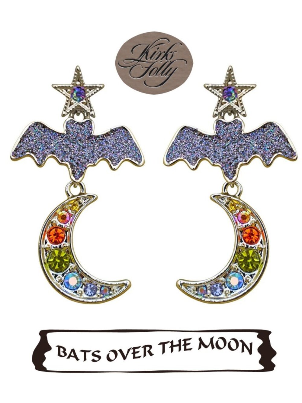 KIRKS FOLLY 𝑩𝒂𝒕𝒔 𝑶𝒗𝒆𝒓 𝒕𝒉𝒆 𝑴𝒐𝒐𝒏 Halloween Pierced Earrings S-tone